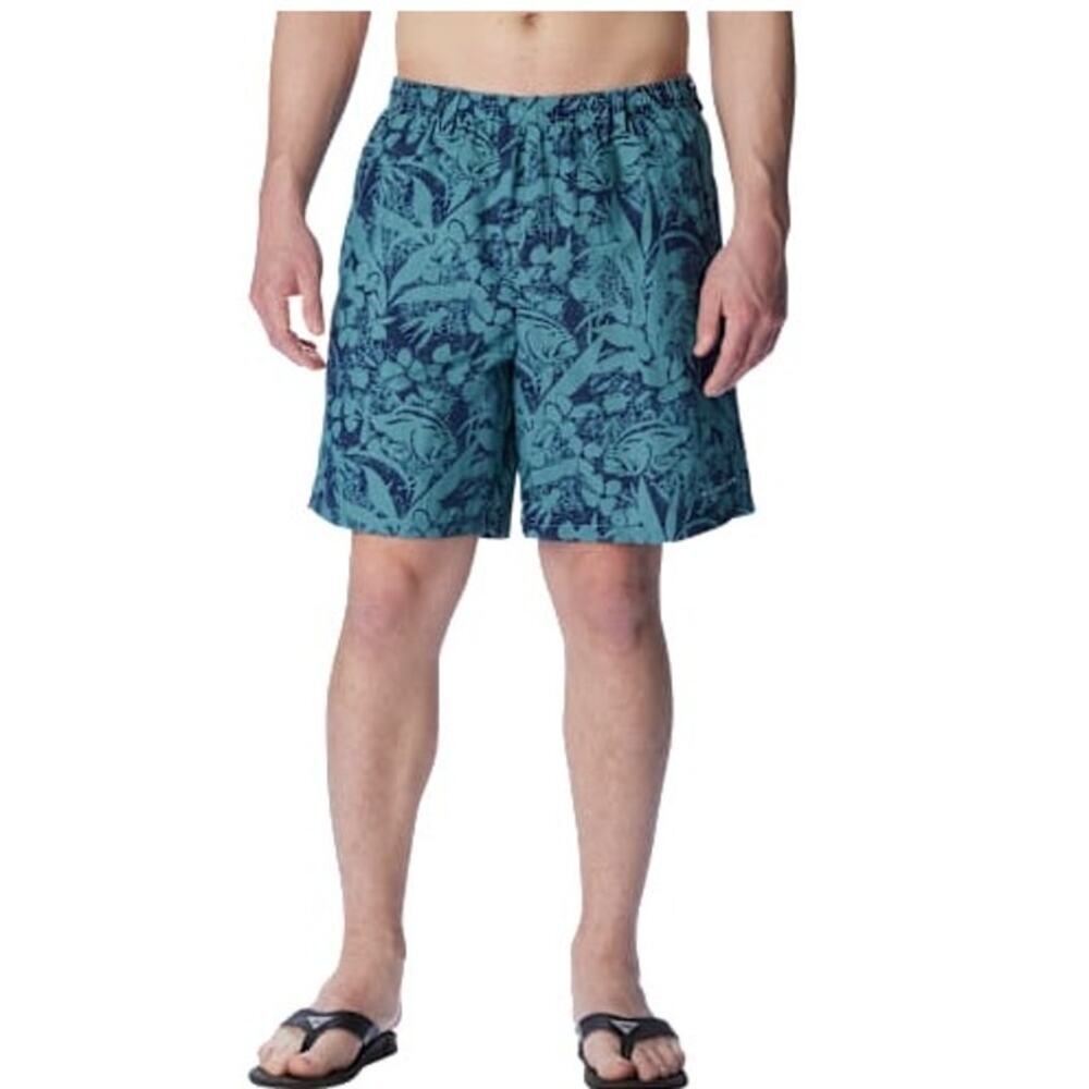 Columbia Mens PFG Super Backcast Swim Trunks XXL 6 Inseam Blue Fish Water Shorts